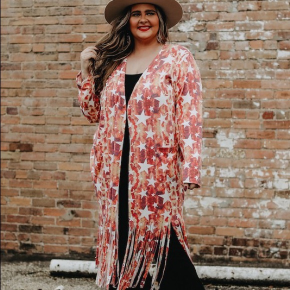 NWT Boutique L&B Plus Kimono Cardigan Tie Dye Stars Swim Coverup XL 1X 2X 3X - Picture 7 of 10